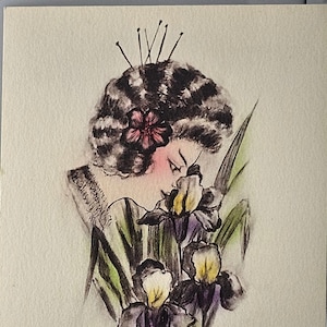 Artist Postcard Cobb Shinn Signed Hand Tinted Art Nouveau Card Woman Smelling Iris Flowers