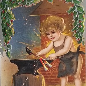 New Year Postcard Baby Time Blacksmith Silver Embossed Background