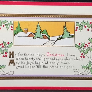 Christmas Postcard Arts Craft Style Holiday Poem Initialed H.H.F. Gold Raised Border