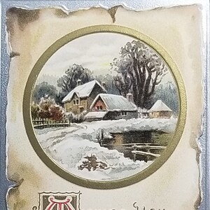 Christmas Postcard Silver Background House in White Winter Landscape Series 3000 Davidson Bros Publishing