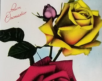 Vintage Italian Floral Postcard: Red & Yellow Roses, Series 814