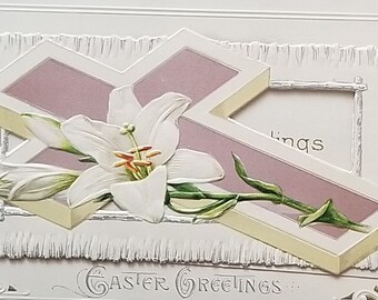 Easter Postcard Booklet Mechanical Style Card with Flowers & Cross Winsch Publishing