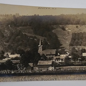 RPPC Real Photo Postcard Boston NY Birds Eye View Town Church Homes Ashcraft Pub