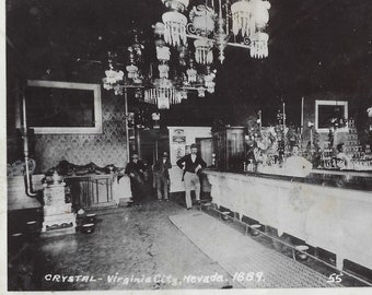 RPPC Real Photo Postcard Crystal Bar Virginia City Nevada 1889 Interior Scene