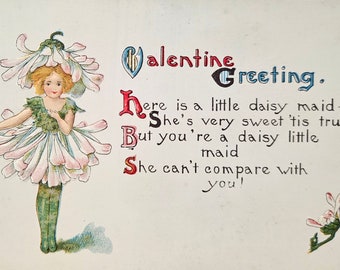 Valentine Postcard Daisy Flower Fairy Series 422 Embossed Art Nouveau Style Card