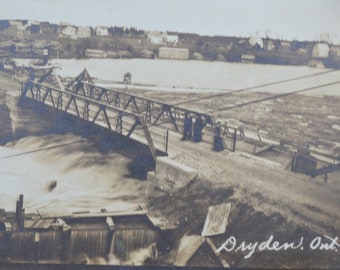 RPPC Postcard Dryden Ontario Canada 1900s Real Photo Post Card Bridge Flood Houses