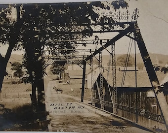 Boston NY Mill St One Lane Bridge RPPC Real Photo Postcard