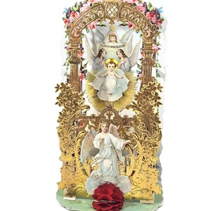 Antique Christmas 3D Die Cut Card with Gold Foil Baby Jesus
