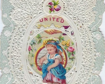 Antique Embossed Paper Valentine with Applied Lace by George Whitney Circa 1880s