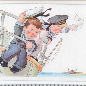 Signed Italian Postcard: Comical Young Sailors, Cecami Series 1026
