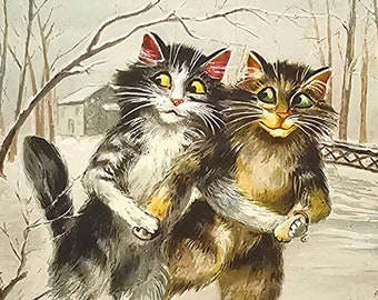 Humanized Cats Postcard Ice Skating Artist Boulanger Tuck No.122