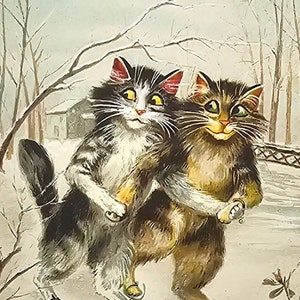 Humanized Cats Postcard Ice Skating Artist Boulanger Tuck No.122