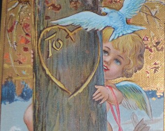 Valentine Postcard John Winsch Card Cupid Hearts Hide n' Seek