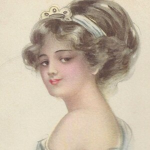 Artist Postcard Edwardian Woman in Blue Gown