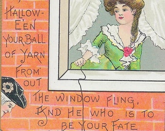 Halloween Postcard Series 2262 Courting Couple Woman Throwing String To Man Artist HB Griggs