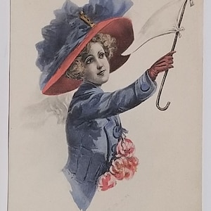 People Postcard Woman Holding White Flag &quot;We Win&quot; Tinted Card Artist Newman
