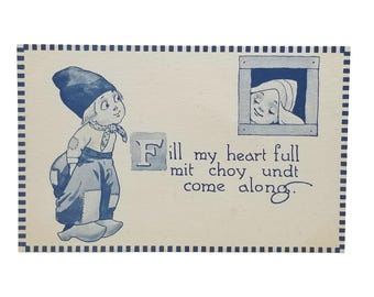 Dutch Boy and Girl Postcard Series 109, Vintage Illustrated Card, Blue & White Art, Bernhardt Wall
