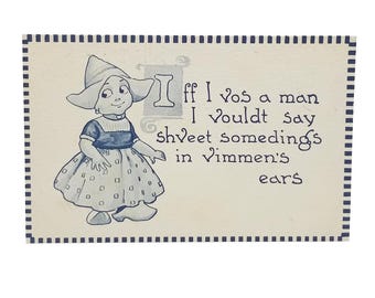 Dutch Girl Postcard Series 109, Vintage Illustrated Card, Blue & White Art, Bernhardt Wall