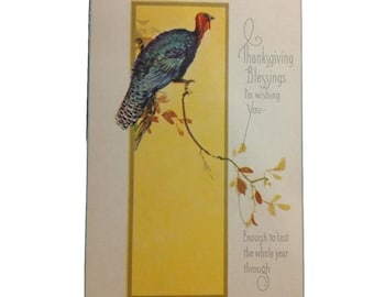 Thanksgiving Postcard Art Nouveau Style Turkey on Autumn Branch