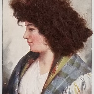 Real Hair Postcard Portrait of Woman Applied Hair Artist Signed Series 1995