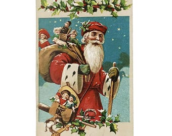 Antique Santa Claus Christmas Postcard 1900s Embossed No M6 Printed in Saxony