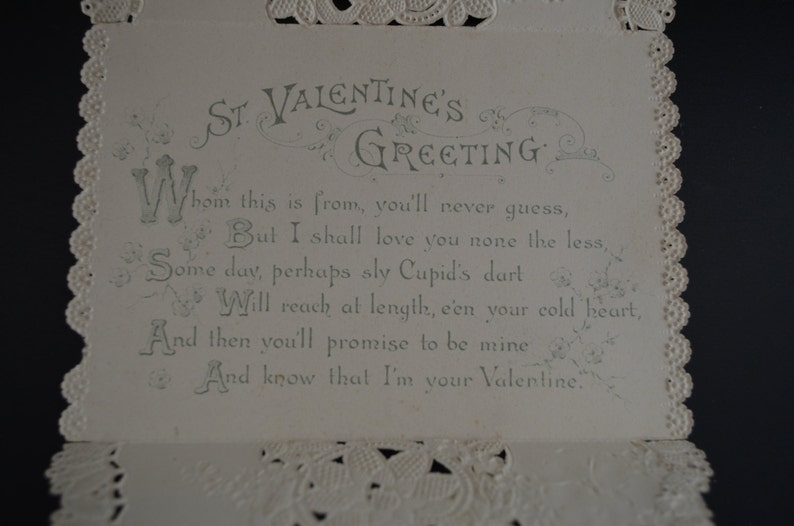 Antique Valentine Card Paper Lace Die Cut Embossed image 3