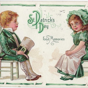 St Patrick Day Postcard Series 14 Children in Green Seated Across From Each Other