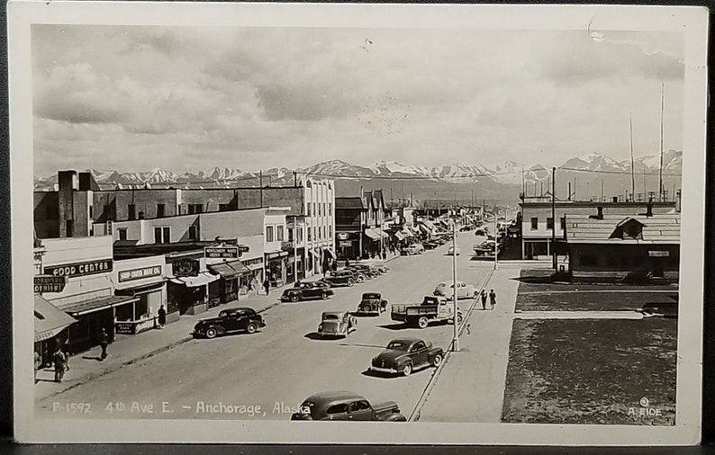 Carte postale RPPC Forth Ave E Anchorage AL Real Photo Card Alaska des années 1940 image 1