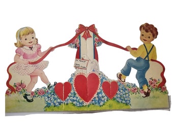 Vintage Die Cut Valentine Card Fold Out Children Playing Maypole Ring Around Rosie