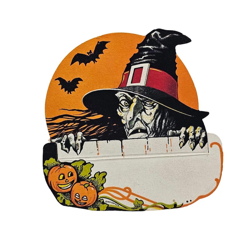 Vintage Halloween Place Card Dennison Die Cut Scary Witch With Moon - Etsy