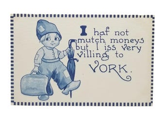 Dutch Boy Postcard Series 108, Vintage Illustrated Card, Blue & White Art, Bernhardt Wall