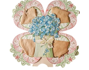 Large Vintage Die Cut Valentine Riveted Embossed Flowers Parchment Paper