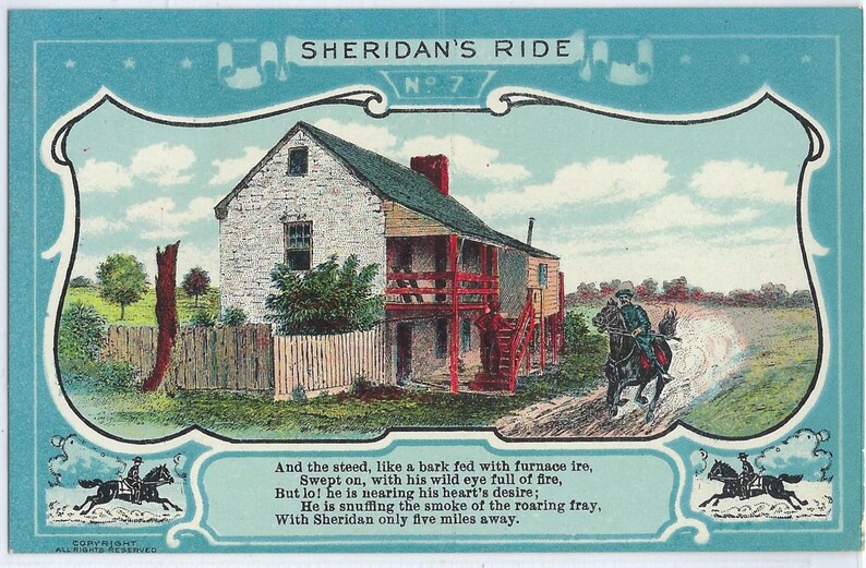 Patriotic Postcard Sheridan/'s Ride Series No 7 Union General Civil War Card
