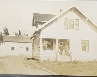 RPPC Real Photo Postcard Seattle WA Couple on Porch of White Painted House