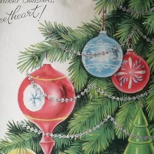 Vintage Christmas Card Padded Puff Silk To My Sweetheart Hanging Ornaments in Original Mailing Box