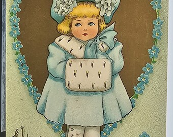 Valentine Postcard Raphael Tuck Series Heart's Delight 126 Little Girl in Blue