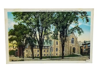 Vintage Linen Postcard 1940 Methodist Episcopal Church North Adams MA