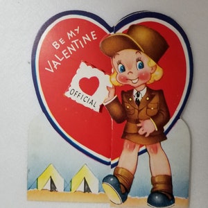 Vintage Die Cut Valentine Card Army Girl Delivering Letter