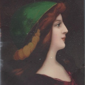 Artist Postcard Side View Portrait of Red Haired Woman in Hat
