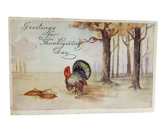 Thanksgiving Postcard Watercolor Style Turkey in Forest