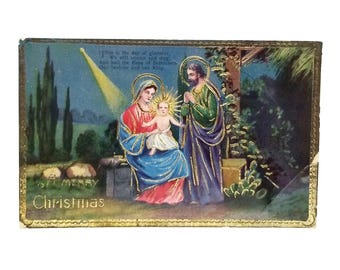 Christmas Postcard Religious Theme Holy Family Gold Highlights Saxony