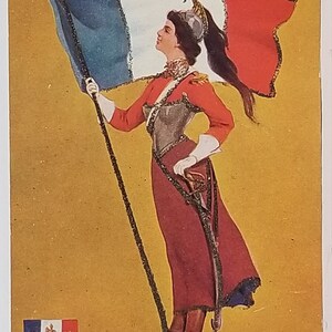 Artist Postcard Woman Holding Flag for France Artist Signed St John Applied Glitter Undivided Back