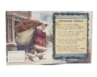 Antique Christmas Postcard, Santa with Calendar, Edith Lane Poem, Early Undivided Back