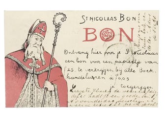 Antique Dutch Santa Sinterklaas Postcard 1900s | Vintage St. Nicolaas Bon Ephemera