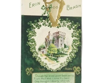 Saint Patrick's Day Postcard Blarney Castle Gold Embossed Clovers