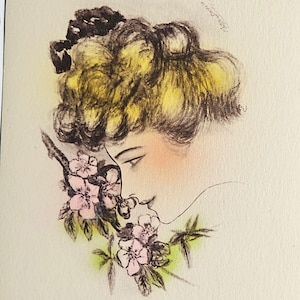 Artist Postcard Cobb Shinn Art Nouveau Blonde Woman Smelling Flowers Hand Tinted 1908