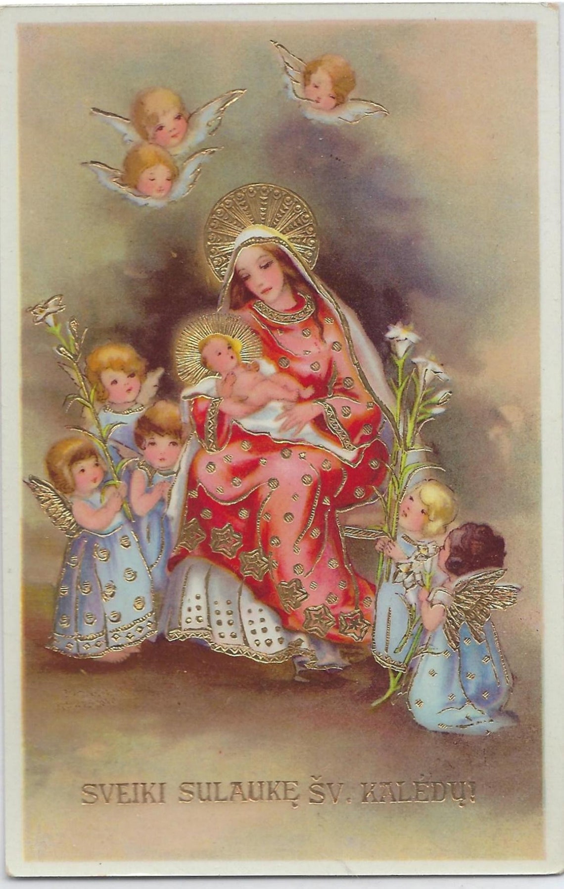 Merry Christmas in Slovakian Religious Theme Postcard Gold Etsy