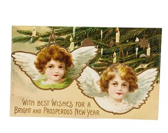 New Year's Postcard Artist Clapsaddle Angel Cherubs Tree Decorations Series 788
