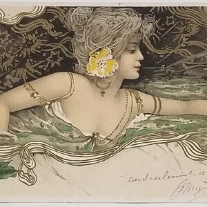 Artist Postcard Art Nouveau Woman Tuck Art Series 124 Mucha Style Girl w/ Flowers
