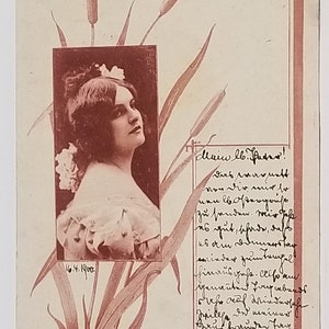 Art Nouveau Beauty Postcard Woman with Cattails